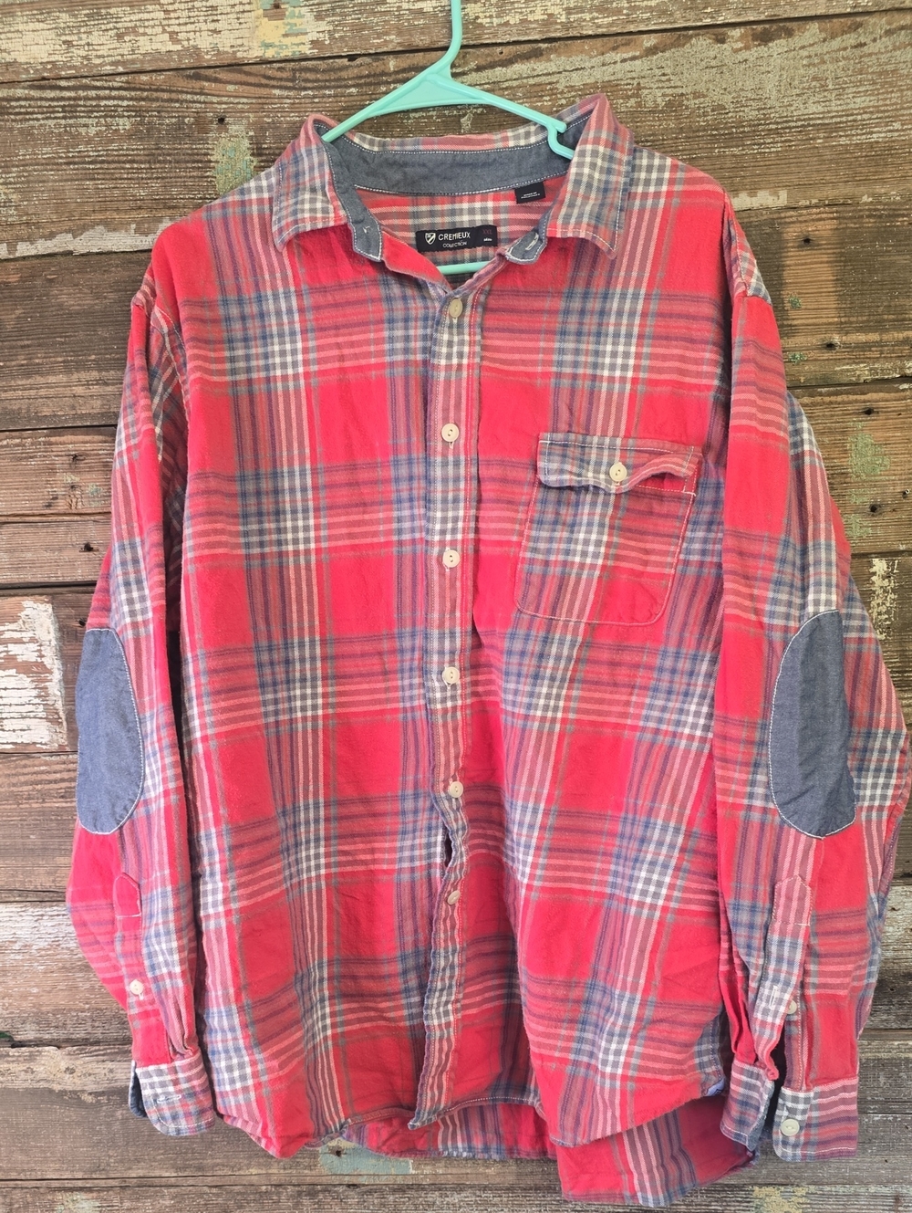 Daniel CremieuxRed Plaid Button-Down Shirt with Elbow Patches
